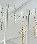 Pearl Cross Dangle Earrings