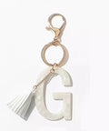 Tasseled Initial Key Chain, White