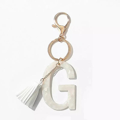 Tasseled Initial Key Chain, White