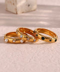 18K Gold Plated Green Zircon Pearl Rings for Women Waterproof Hypoallergenic Dainty Gold Ring Stainless Steel Jewelry