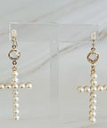 Pearl Cross Dangle Earrings