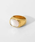 18K Gold PVD Plated 316L Stainless Steel Rings Finger Chunky Wedding Statement Jewelry Shell Freshwater Pearl Zircon Ring