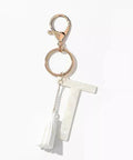 Tasseled Initial Key Chain, White