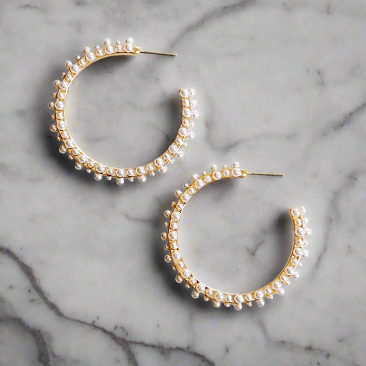 Pearl Deco Hoop Earrings - Demuura