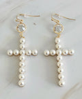 Pearl Cross Dangle Earrings