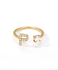 Zircon Initial A-Z Letter Rings for Women Stainless Steel Adjustable Opening Ring Name Alphabet Female Wedding Jewelry Gift