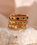 18K Gold Plated Green Zircon Pearl Rings for Women Waterproof Hypoallergenic Dainty Gold Ring Stainless Steel Jewelry