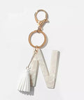 Tasseled Initial Key Chain, White