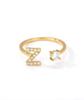 Zircon Initial A-Z Letter Rings for Women Stainless Steel Adjustable Opening Ring Name Alphabet Female Wedding Jewelry Gift