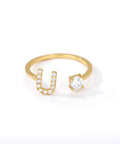 Zircon Initial A-Z Letter Rings for Women Stainless Steel Adjustable Opening Ring Name Alphabet Female Wedding Jewelry Gift