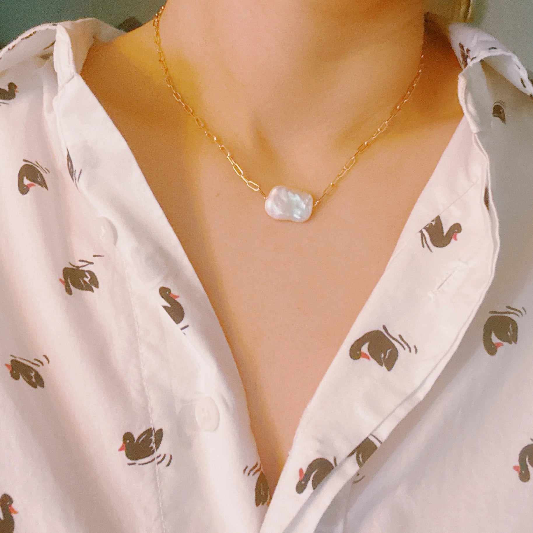 Hannah Baroque Pearl Chain Necklace