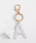 Tasseled Initial Key Chain, White