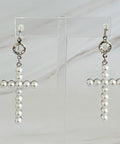 Pearl Cross Dangle Earrings