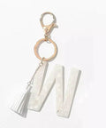 Tasseled Initial Key Chain, White