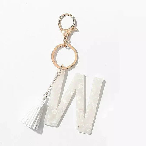 Tasseled Initial Key Chain, White