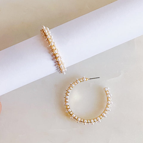 Pearl Deco Hoop Earrings - Demuura