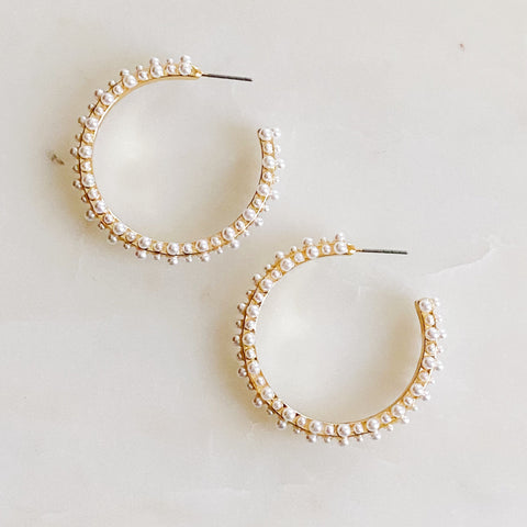 Pearl Deco Hoop Earrings - Demuura