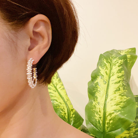 Pearl Deco Hoop Earrings - Demuura