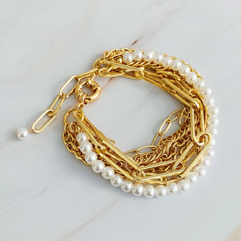 Multi Chain & Pearl Bracelet - Demuura