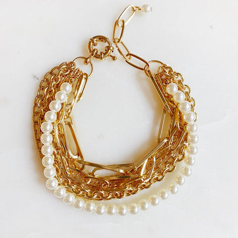 Multi Chain & Pearl Bracelet - Demuura