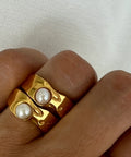 18K Gold PVD Plated 316L Stainless Steel Rings Finger Chunky Wedding Statement Jewelry Shell Freshwater Pearl Zircon Ring