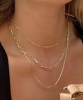 Uworld Vintage 18K Gold Plated Paperclip Box Chain Layered Necklace Stainless Steel Link Chain Triple Layer Necklace for Girls