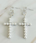 Pearl Cross Dangle Earrings