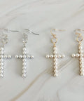 Pearl Cross Dangle Earrings