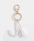 Tasseled Initial Key Chain, White