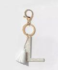 Tasseled Initial Key Chain, White