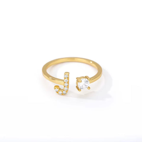 Zircon Initial A-Z Letter Rings for Women Stainless Steel Adjustable Opening Ring Name Alphabet Female Wedding Jewelry Gift