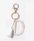 Tasseled Initial Key Chain, White