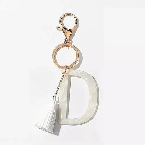 Tasseled Initial Key Chain, White