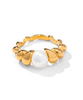 18K Gold PVD Plated 316L Stainless Steel Rings Finger Chunky Wedding Statement Jewelry Shell Freshwater Pearl Zircon Ring