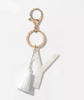 Tasseled Initial Key Chain, White